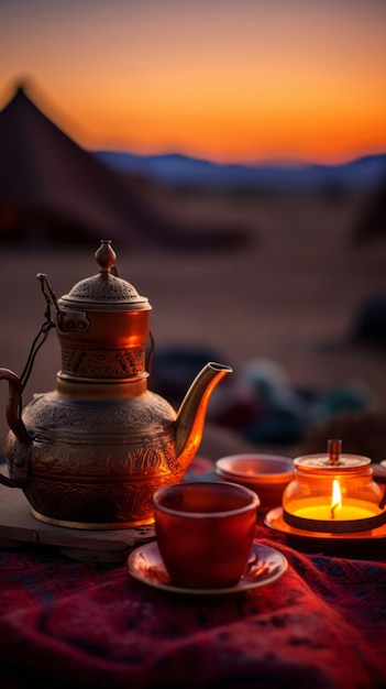 Fotos de la hora del té con un ambiente tranquilo y escalofriante para el momento de meditación.