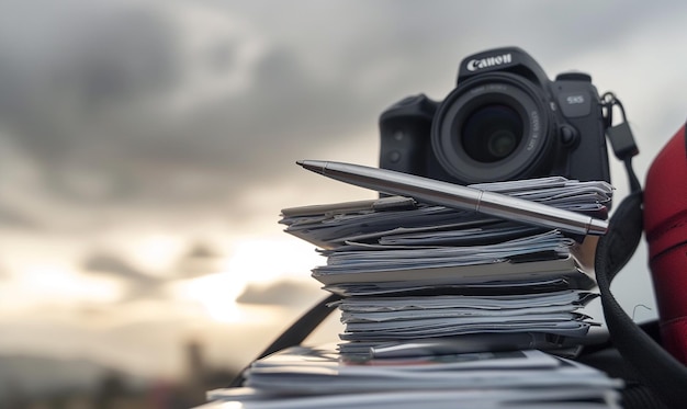 Fotos organizadas de finanzas con el bolígrafo