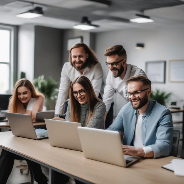 fotos de personas con computadoras portátiles en la oficina