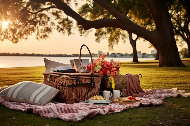 Fotos de picnic de lujo en la orilla del lago