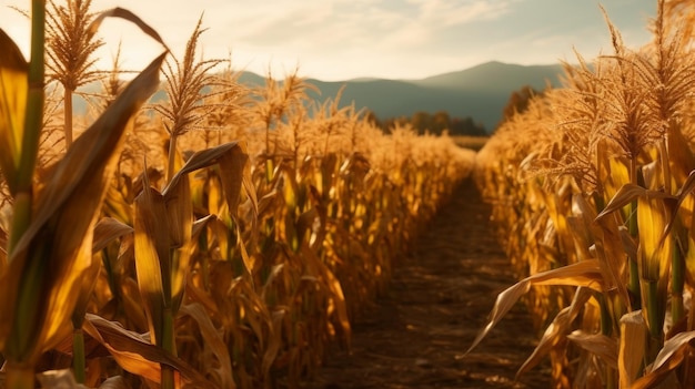 Fotos pitorescas de um campo de milho de Ação de Graças geradas por uma IA de milho