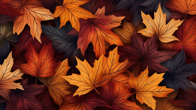 fotos planas de folhas coloridas de outono geradas pela IA