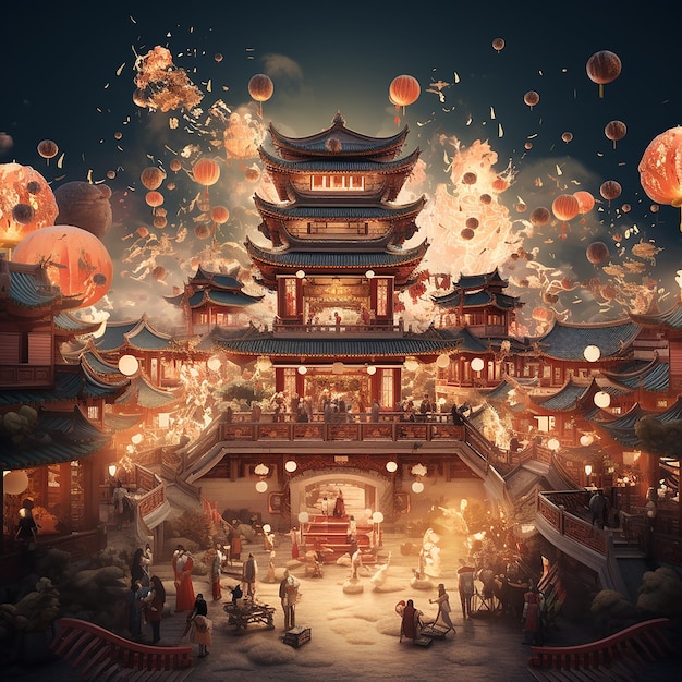 Fotos renderizadas en 3D de la celebración del año nuevo chino