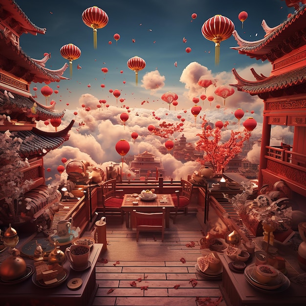 Fotos renderizadas en 3D de las celebraciones del año nuevo chino