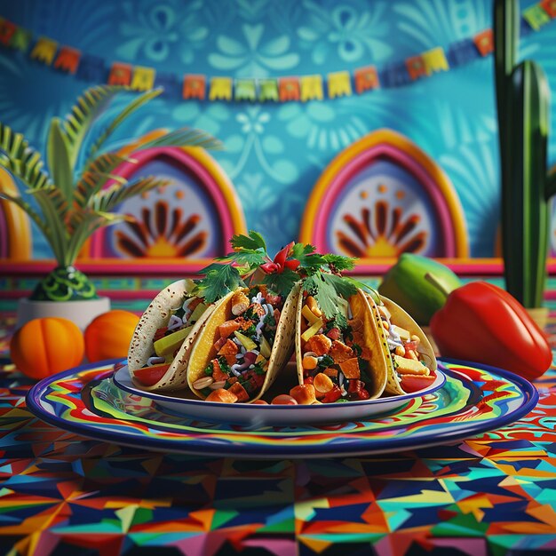 Fotos renderizadas en 3D de comida tradicional mexicana servida en un restaurante de estilo mexicano en primer plano