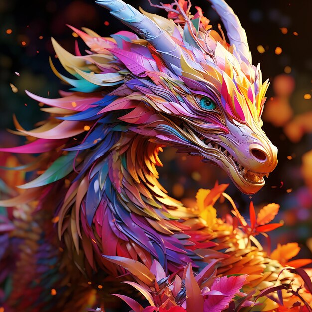 Foto fotos renderizadas en 3d del dragón del anime con colores brillantes