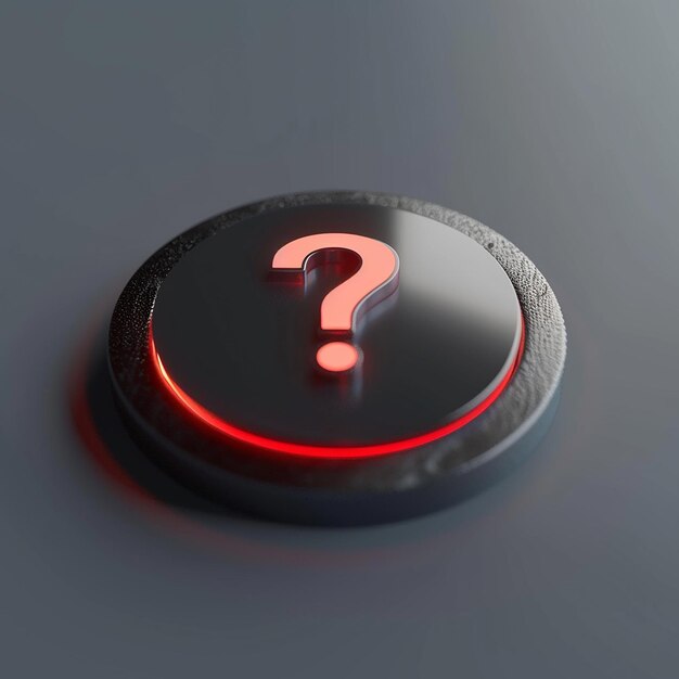 Fotos renderizadas en 3D de fa Icon del botón del sitio web Signo de pregunta en el botón con fondo sólido