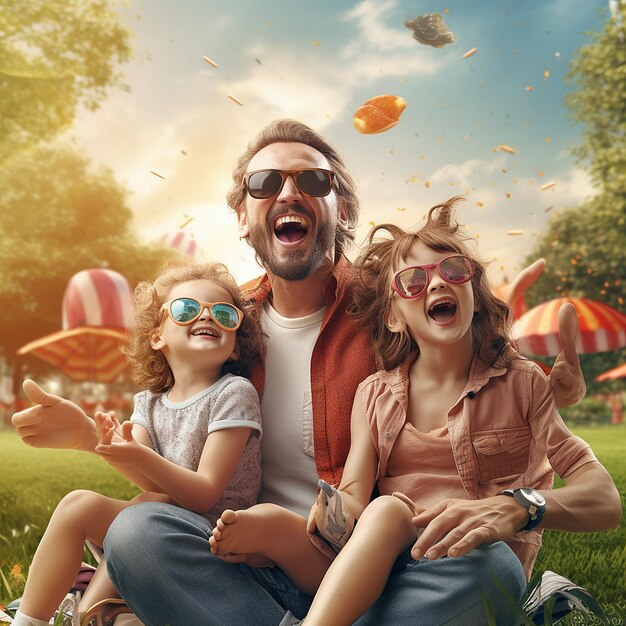 Foto fotos renderizadas en 3d de una familia feliz disfrutando en el parque