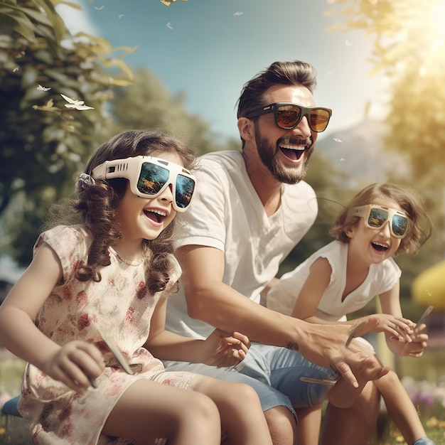 Foto fotos renderizadas en 3d de una familia feliz disfrutando en el parque