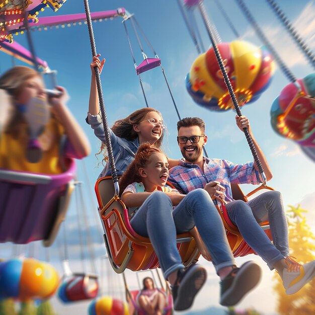Foto fotos renderizadas en 3d de una familia feliz divirtiéndose en un parque de atracciones