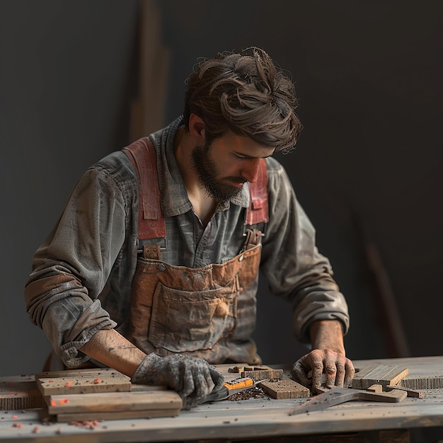 Fotos renderizadas en 3D de un hombre trabajador haciendo su trabajo