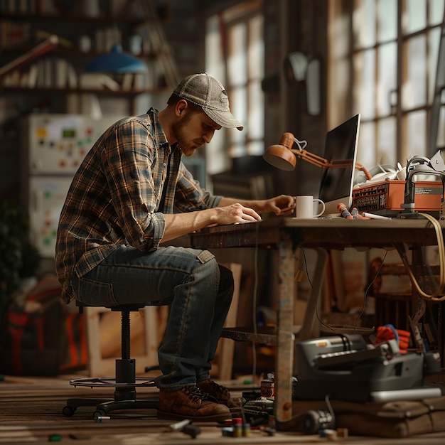 Fotos renderizadas en 3D de un hombre trabajador haciendo su trabajo