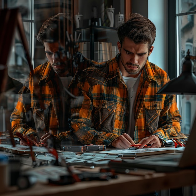 Fotos renderizadas en 3D de un hombre trabajador haciendo su trabajo