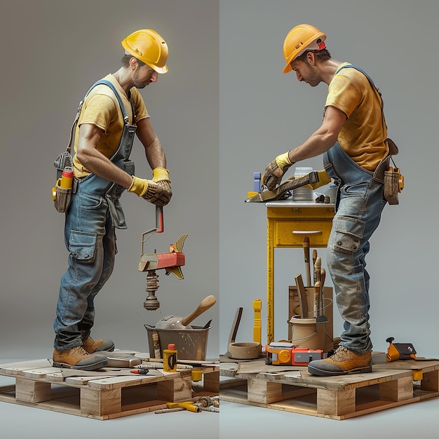 Fotos renderizadas en 3D de un hombre trabajador haciendo su trabajo