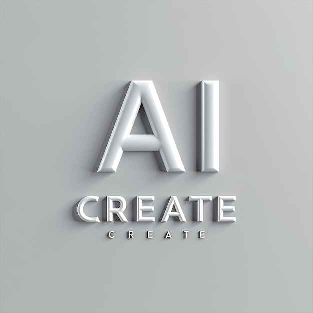Fotos renderizadas en 3D de la inscripción del logotipo creativo AI CREATE minimalismo