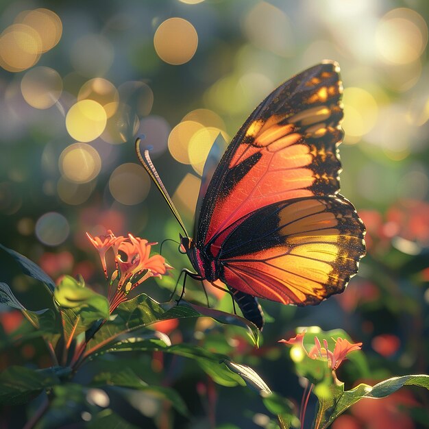 Fotos renderizadas en 3D de mariposas coloridas en una flor de vista cercana Nikon D850 105mm f 18 cinematográfico