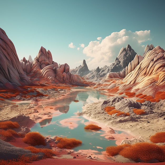 Fotos renderizadas en 3D de paisajes perfectos y imperfectos