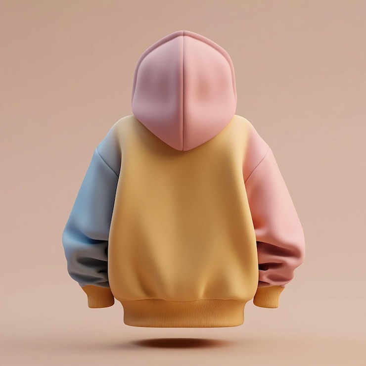 Foto fotos renderizadas en 3d de la parte trasera de una sudadera con capucha de color con una capucha