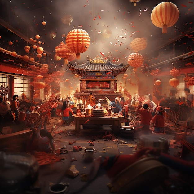 Fotos renderizadas em 3D da celebração do Ano Novo Chinês