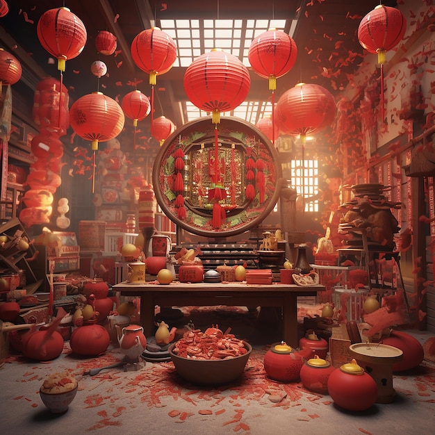 Fotos renderizadas em 3D de celebrações do Ano Novo chinês