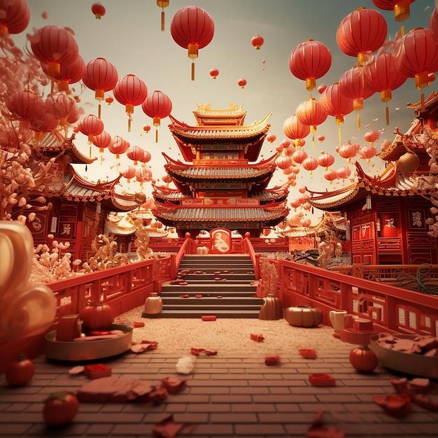 Fotos renderizadas em 3D de celebrações do Ano Novo chinês