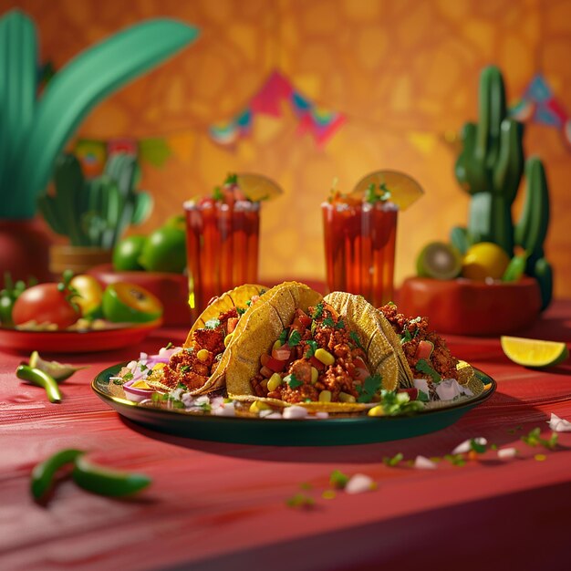 Foto fotos renderizadas em 3d de comida tradicional mexicana servida em um restaurante de estilo mexicano em close-up