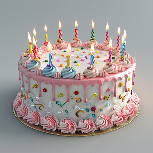 Fotos renderizadas em 3D de delicioso bolo de aniversário fotos altamente detalhadas