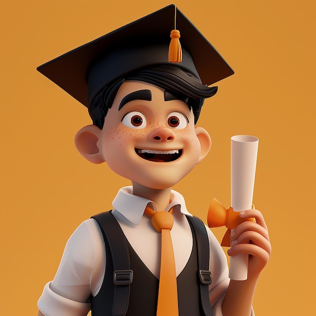 Fotos renderizadas em 3D de ilustração 3D de um aluno vestindo uniforme escolar ilustração de desenho animado