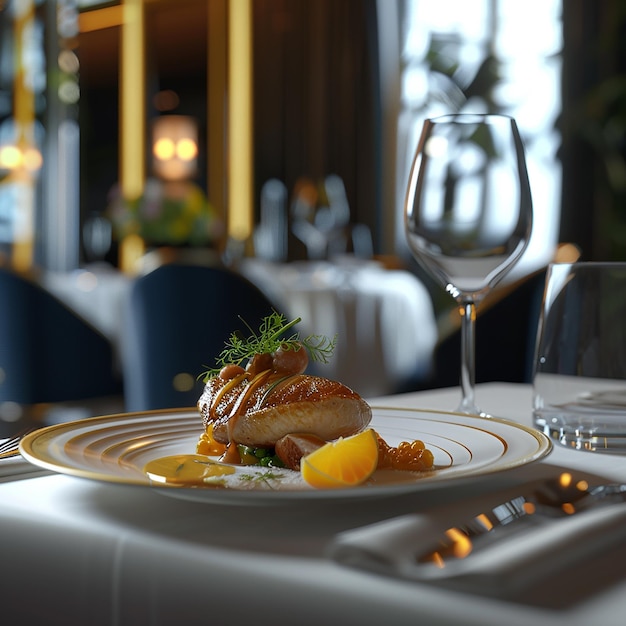 Foto fotos renderizadas em 3d de luxo delicioso serviço de diversos pratos apresentação brilhante e luxuosa