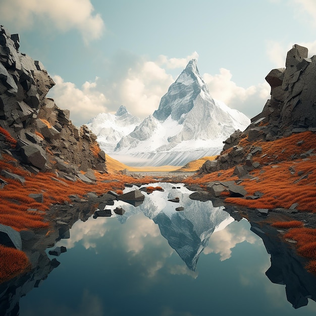 Foto fotos renderizadas em 3d de paisagens perfeitas e imperfeitas