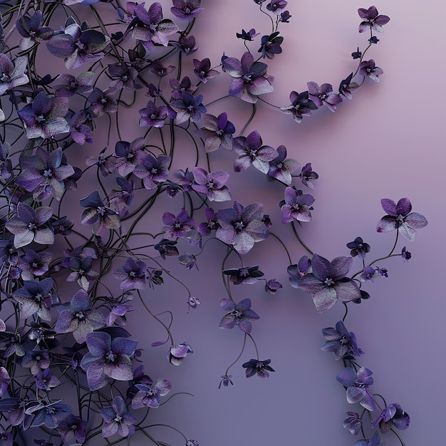 Fotos renderizadas em 3D de papel de parede de videiras roxas com fundo roxo claro