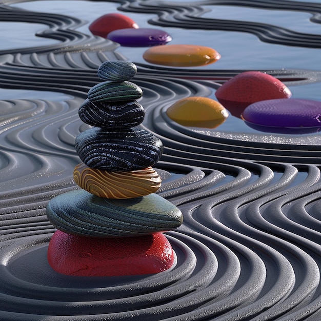 Foto fotos renderizadas em 3d de pedras zen representando paz, harmonia e bem-estar
