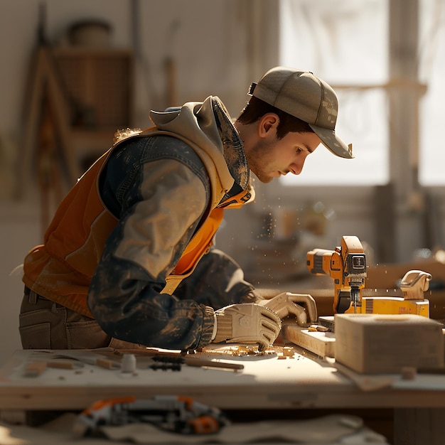 Fotos renderizadas em 3D de um homem trabalhador a fazer o seu trabalho