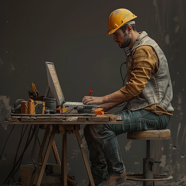 Fotos renderizadas em 3D de um homem trabalhador a fazer o seu trabalho