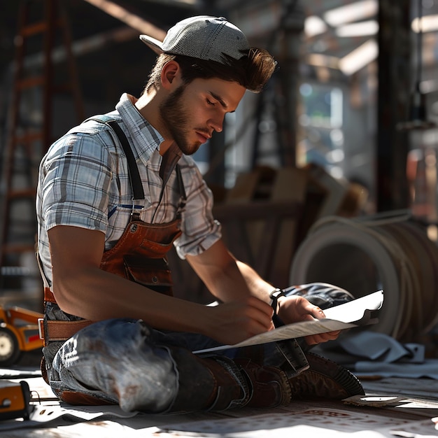 Fotos renderizadas em 3D de um homem trabalhador a fazer o seu trabalho