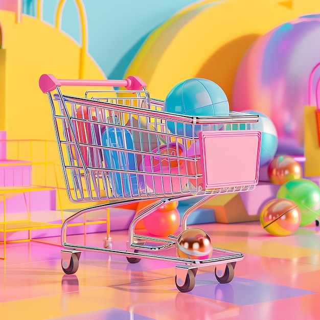 Foto fotos renderizadas em 3d do carrinho de compras colorismo vibrante fundo tema de compras on-line