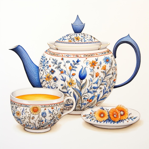 Fotos de stock de diseño de flores de taza de té de color arte generado por IA