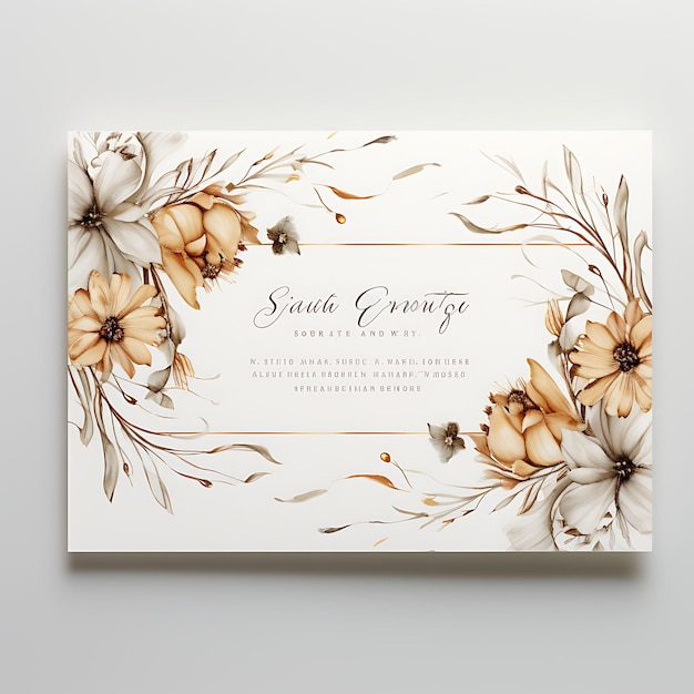 Fotoshooting der Ankündigungskarte im eleganten Stil mit Blumengrafik, Bankettsaal, kreatives Grafikdesign