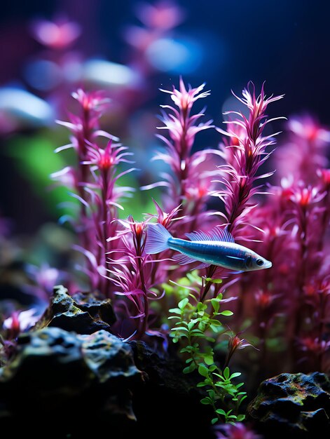 Foto fotoshooting mit 20 neonsalmlern mit langem becken, akzentuiert durch rotala rotundifolia und aqua concept idea layout