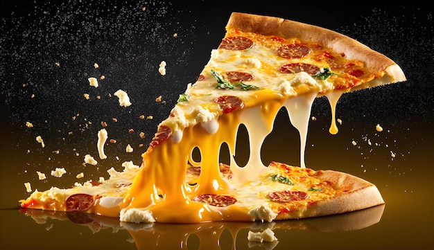 Fotostück Pizza mit fallendem Käse, das köstlich aussieht generative ai