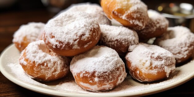 Fouskakia Griechische Donuts bei einer festlichen Feier Süße Köstlichkeiten Zuckerpulver Fouskakia Pla