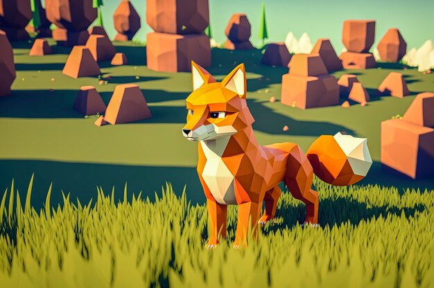 Fox, animales hechos de cubos 3d, ilustración voxel para videojuegos o ilustrando estudios de animación 3d y vfx, creados con tecnología Generative AI