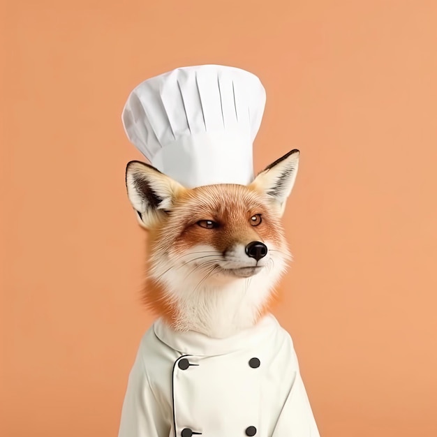 Fox em uniforme de chef completo com chapéu de toque Generative AI