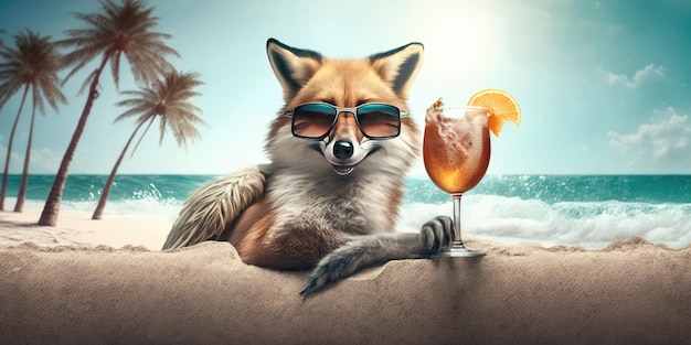 Fox está de vacaciones de verano en un balneario y se relaja en la playa de verano