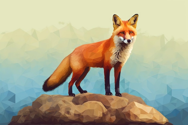 Fox Low-Poly-Illustration im Tierstil, generative KI