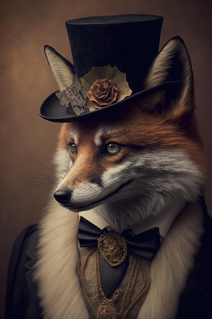 Fox en ropa victoriana, retrato. IA generativa