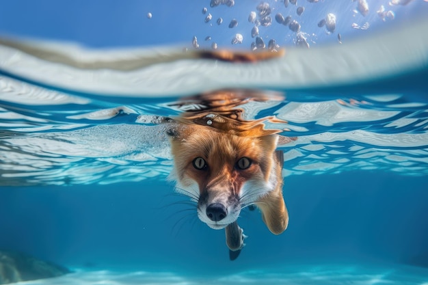 Fox taucht unter Wasser. Schönes Illustrationsbild Generative KI