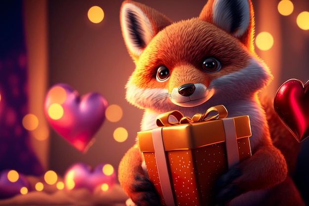 Foxy lindo con regalos de San Valentín animal para el diseño de la tarjeta de felicitación de San Valentín banner pegatina hogar