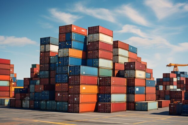 Frachtcontainer, die in einem Hafen gestapelt sind, erzeugen KI