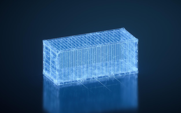 Frachtcontainer mit blauen digitalen Linien Fracht- und Export-3D-Rendering